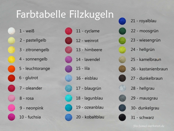 Filzkugeln Farbtabelle