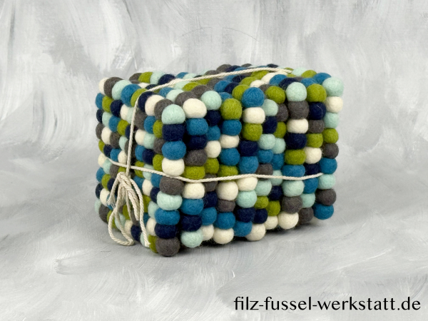 Filz, Glasuntersetzer, Tischdeko, Untersetzer, Filzkugeln, blau/grün, eckig, Ø 10 cm