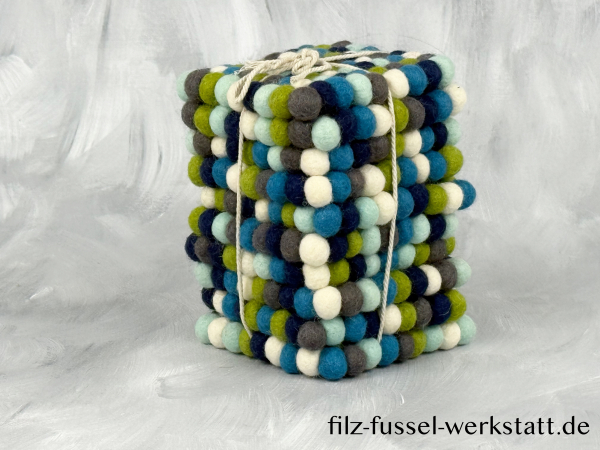 Filz, Glasuntersetzer, Tischdeko, Untersetzer, Filzkugeln, blau/grün, eckig, Ø 10 cm