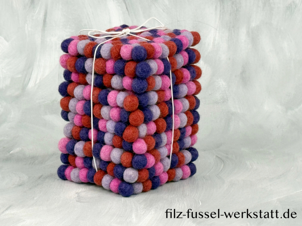 Filz, Glasuntersetzer, Tischdeko, Untersetzer, Filzkugeln, lila/rosa, eckig, Ø 10 cm