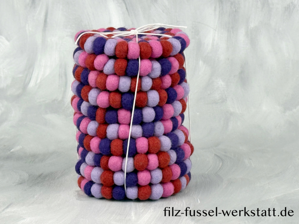 Filz, Glasuntersetzer, Tischdeko, Untersetzer, Filzkugeln, lila/rosa, rund, Ø 10 cm