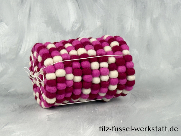 Filz, Glasuntersetzer, Tischdeko, Untersetzer, Filzkugeln, rosa/weiß, rund, Ø 10 cm