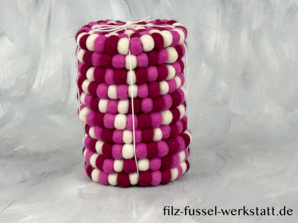 Filz, Glasuntersetzer, Tischdeko, Untersetzer, Filzkugeln, rosa/weiß, rund, Ø 10 cm