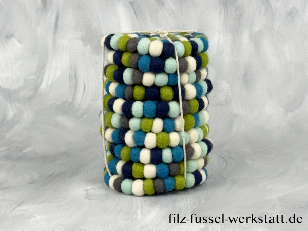 Filz, Glasuntersetzer, Tischdeko, Untersetzer, Filzkugeln, blau/grün, rund, Ø 10 cm