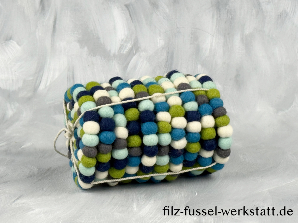 Filz, Glasuntersetzer, Tischdeko, Untersetzer, Filzkugeln, blau/grün, rund, Ø 10 cm