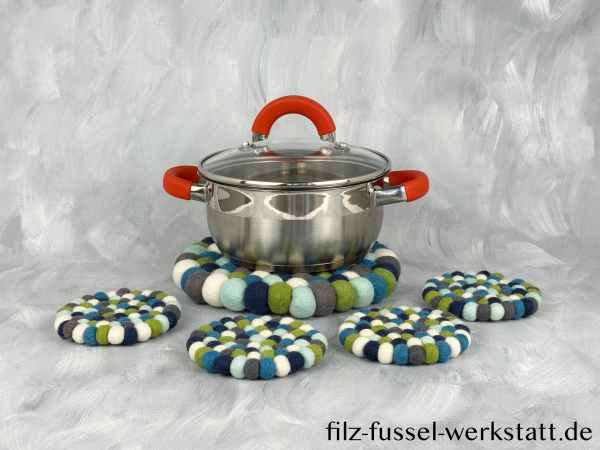 Filz, Untersetzer, Tischdeko, Topfuntersetzer, blau/grün, rund, Ø 20 cm