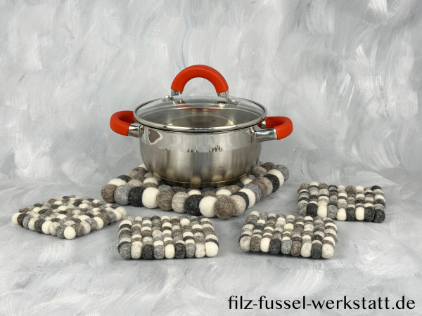 Filz, Untersetzer, Tischdeko, Topfuntersetzer, grau/weiß eckig, Ø 20 cm