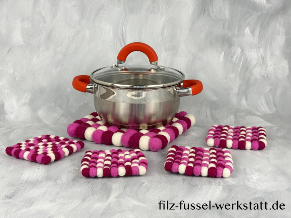 Filz, Untersetzer, Tischdeko, Topfuntersetzer, rosa/weiß, eckig, Ø 20 cm