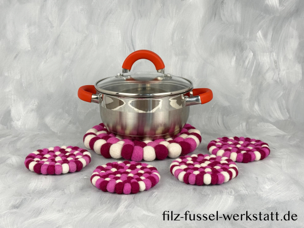 Filz, Untersetzer, Tischdeko, Topfuntersetzer, rosa/weiß, rund, Ø 20 cm