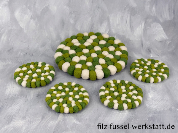Filz, Untersetzer, Tischdeko, Topfuntersetzer, grün/weiß, rund, Ø 20 cm