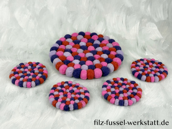 Filz, Untersetzer, Tischdeko, Topfuntersetzer, lila/rosa, rund, Ø 20 cm