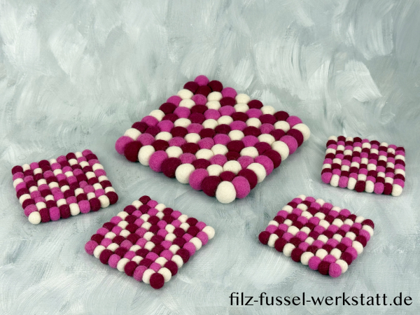 Filz, Untersetzer, Tischdeko, Topfuntersetzer, rosa/weiß, eckig, Ø 20 cm