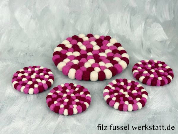 Filz, Untersetzer, Tischdeko, Topfuntersetzer, rosa/weiß, rund, Ø 20 cm