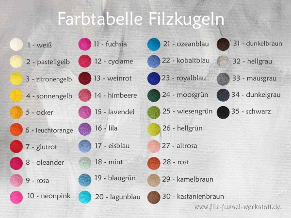 Filzkugeln Farbtabelle