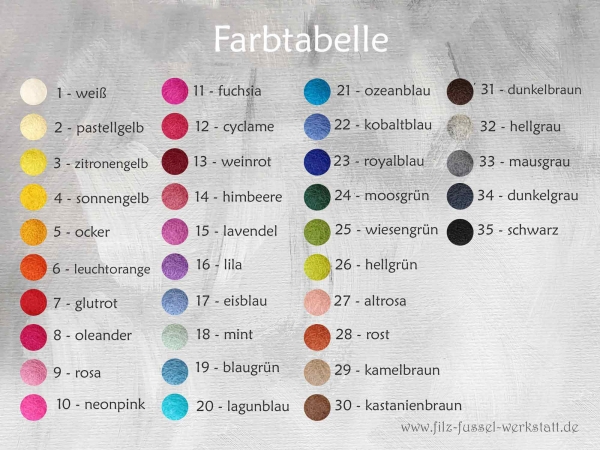 Filzsterne Farbtabelle