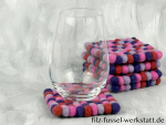 Filz, Glasuntersetzer, Tischdeko, Untersetzer, Filzkugeln, lila/rosa, eckig, Ø 10 cm