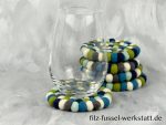 Filz, Glasuntersetzer, Tischdeko, Untersetzer, Filzkugeln, blau/grün, rund, Ø 10 cm